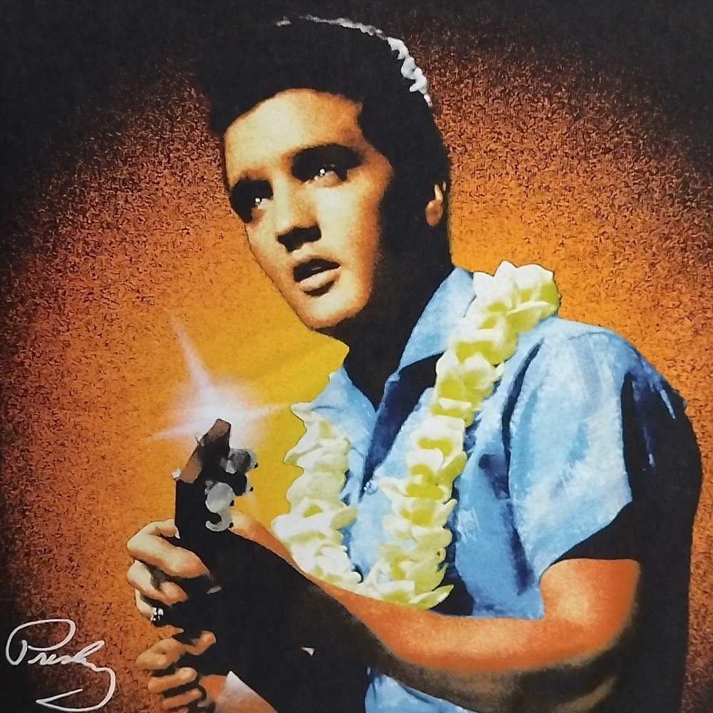 Men's Elvis Presley Blue Hawaiian Graphic Crew Neck Tee Shirt 🌺 - Picture 2 of 6